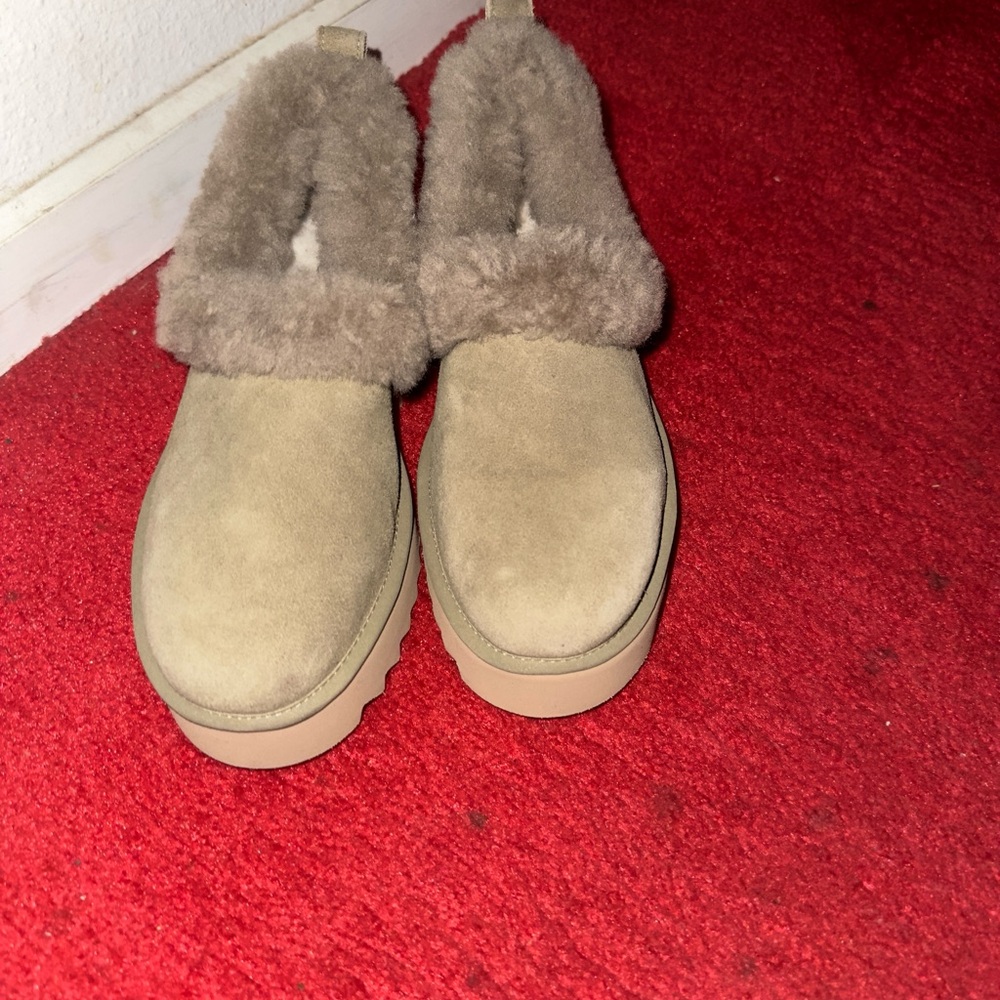UGG Beige Suede Fur-Lined Boots